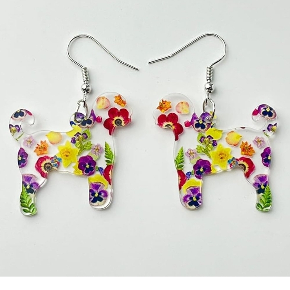 Floral Dog-Shaped Earrings - Picture 2 of 2